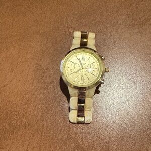 Gold and Cream Chronograph Watch